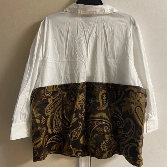 Lane Bryant White Button-Front Shirt with Brown and Gold Paisley Bustier Sz 26 - Picture 2 of 5